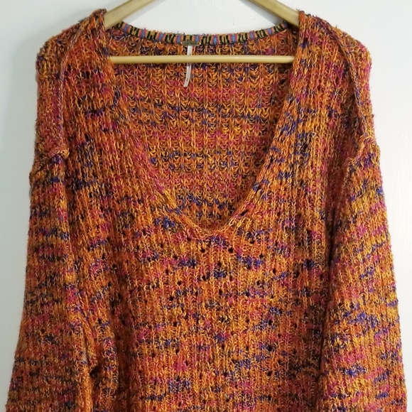 Free People Highland Oversized V-Neck Sweater in Polcano Combo Color - Picture 6 of 16